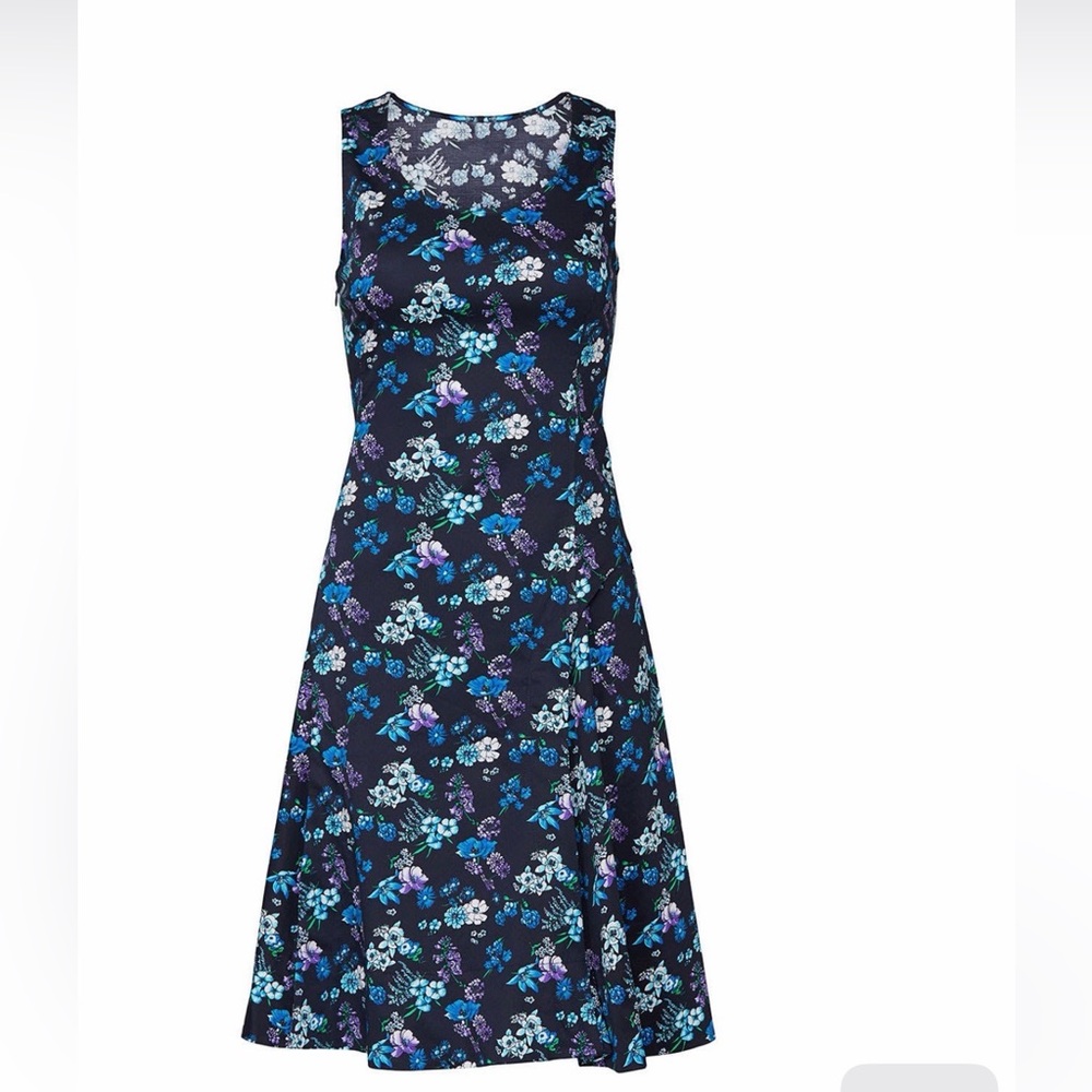 Derek Lam Size 12 Navy Blue Floral Fit & Flare Midi Dress